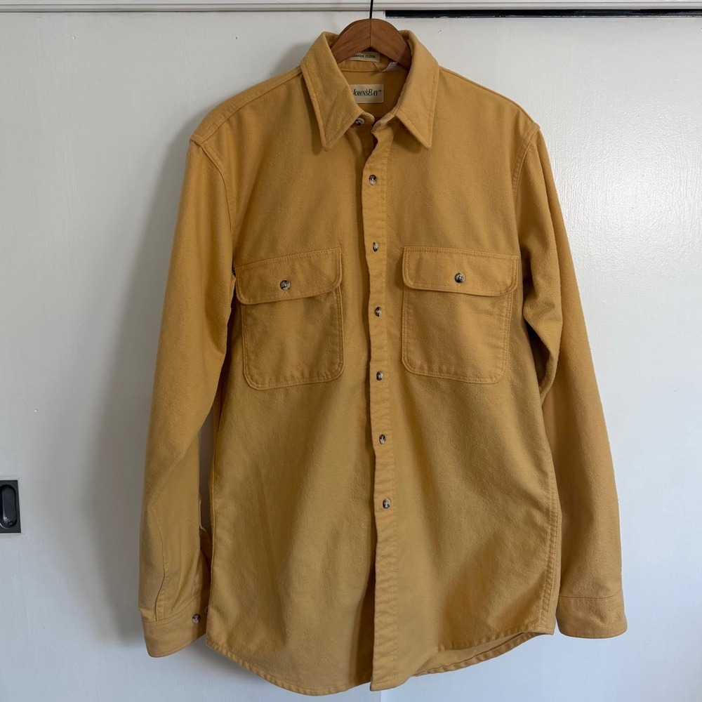 St Johns Bay Vintage Mens Large Chamois Cloth Shirt Mustard‎ Yellow Button Down